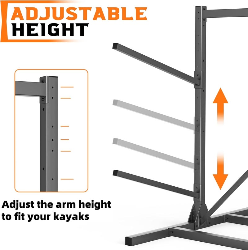 TORACK Garage Floor Kayak Storage Rack, Heavy-Duty Freestanding Metal Kayak Storage Stand - Image 5